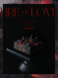 Load image into Gallery viewer, Fire of Love mousse cake displayed on a sculptural pedestal.