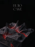 Load image into Gallery viewer, Detailed lava-inspired texture of Fire of Love strawberry vanilla mousse cake.